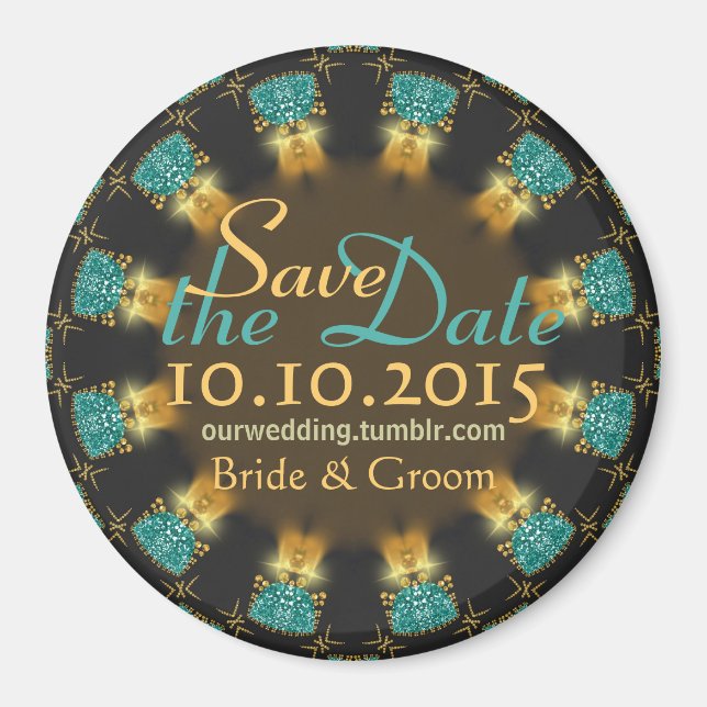 Earthy choc + teal cirlce Save the Date Magnet (Front)