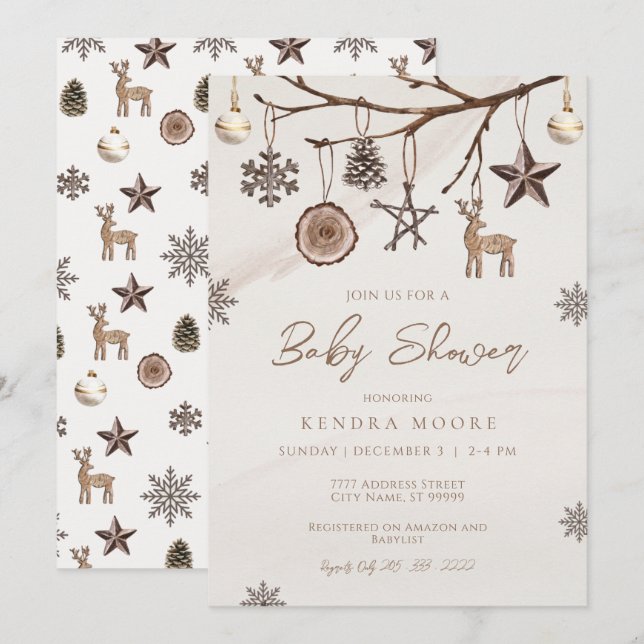 Earthy Christmas Baby Shower Invitation (Front/Back)