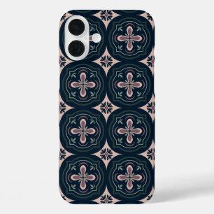 earthy colored floral geometric tiles iPhone 16 plus case