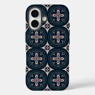 earthy colored floral geometric tiles iPhone 16 case