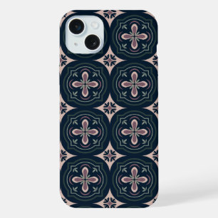 earthy colored floral geometric tiles iPhone 15 plus case