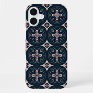 earthy colored floral geometric tiles iPhone 16 plus case