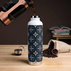 earthy colored floral geometric tiles water bottle