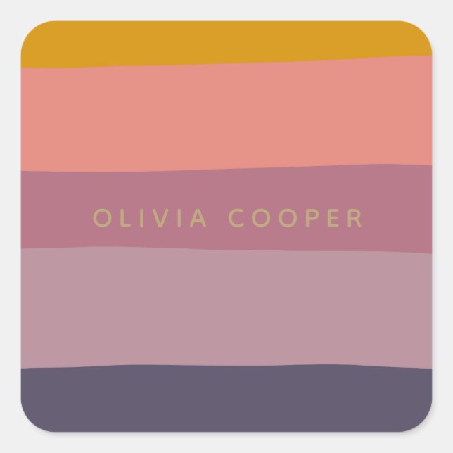Earthy Colour Block Shapes Purple Personalized Square Sticker (Front)