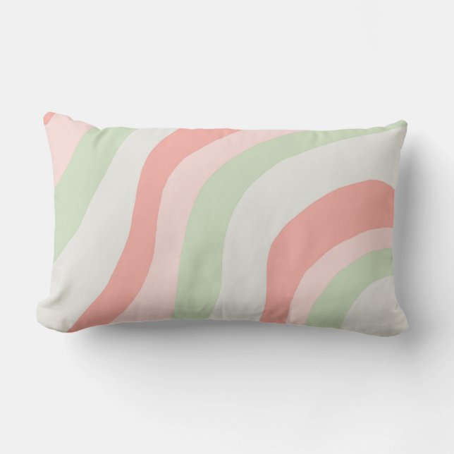 Earthy Colour Wavy Stripe Minimalist Spring Summer Lumbar Pillow (Front)