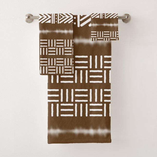 Earthy Coloured African Mud Cloth Design Towel Set (Insitu)