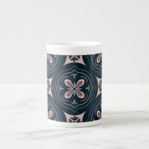 earthy coloured floral geometric tiles bone china mug