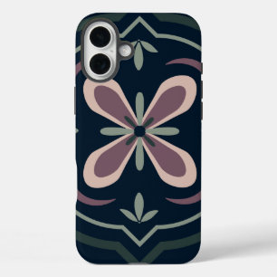 earthy coloured floral geometric tiles iPhone 16 plus case