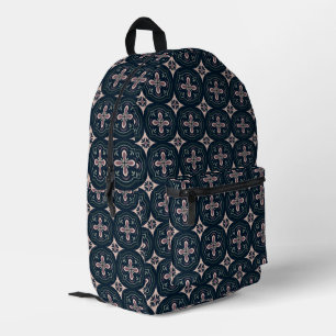 earthy coloured floral geometric tiles printed backpack