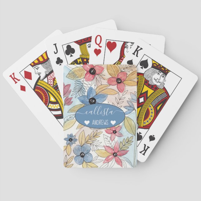 Earthy Coloured Watercolor Floral Leaves Art Playing Cards (Back)