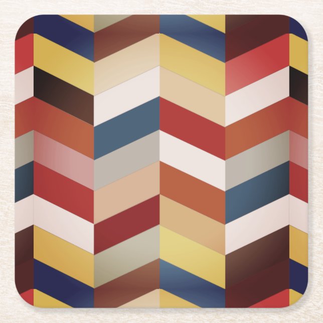 Earthy Colourful Chevron Pattern  Square Paper Coaster (Front)