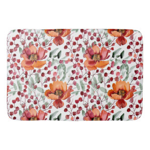 Earthy Colours, Fall Flowers Monogrammed Bath Mat