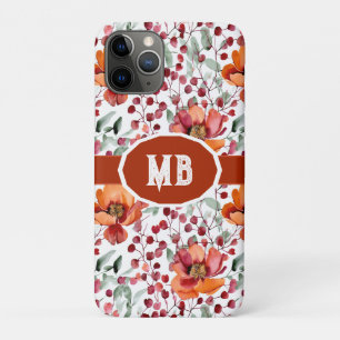 Earthy Colours, Fall Flowers Monogrammed iPhone 11 Pro Case
