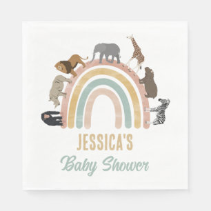 Earthy Colours Rainbow Jungle Animals Baby Shower Napkin