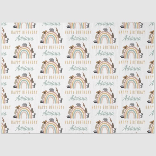 Earthy Colours Rainbow Jungle Animals Birthday Nam Tissue Paper (Front)