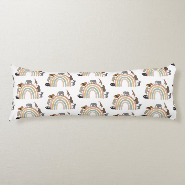 Earthy Colours Rainbow Jungle Animals Pattern Body Pillow (Front)