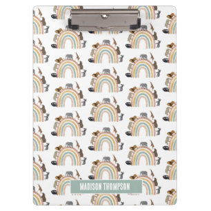 Earthy Colours Rainbow Jungle Animals Pattern  Clipboard