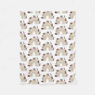 Earthy Colours Rainbow Jungle Animals Pattern  Fleece Blanket