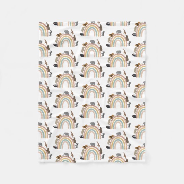 Earthy Colours Rainbow Jungle Animals Pattern  Fleece Blanket (Front)