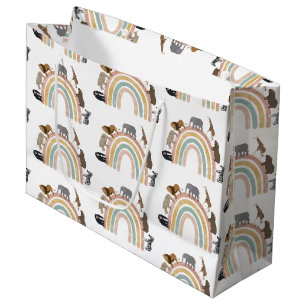 Earthy Colours Rainbow Jungle Animals Pattern  Large Gift Bag