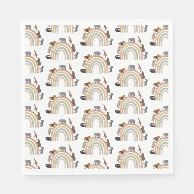 Earthy Colours Rainbow Jungle Animals Pattern   Napkin (Front)