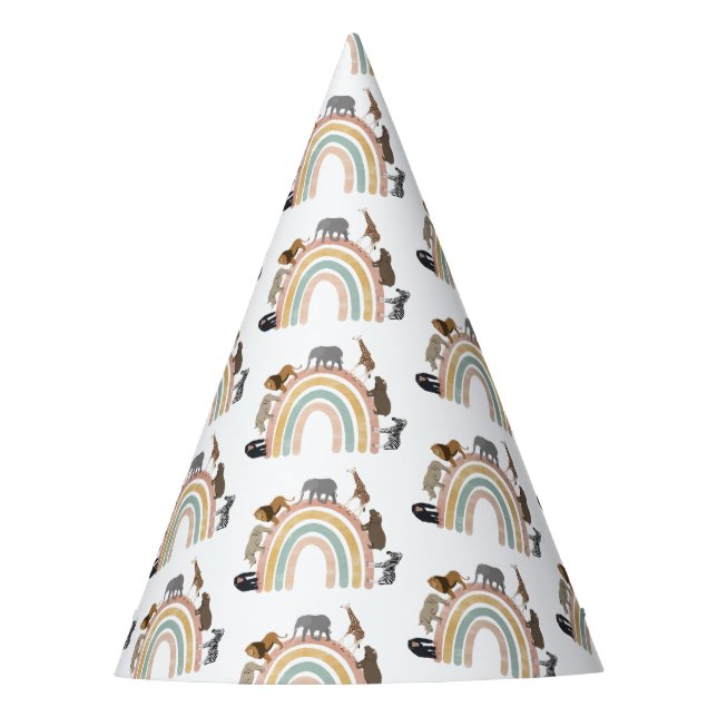 Earthy Colours Rainbow Jungle Animals Pattern  Party Hat (Front)
