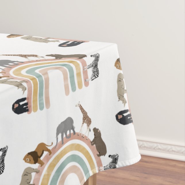 Earthy Colours Rainbow Jungle Animals Pattern  Tablecloth (In Situ)