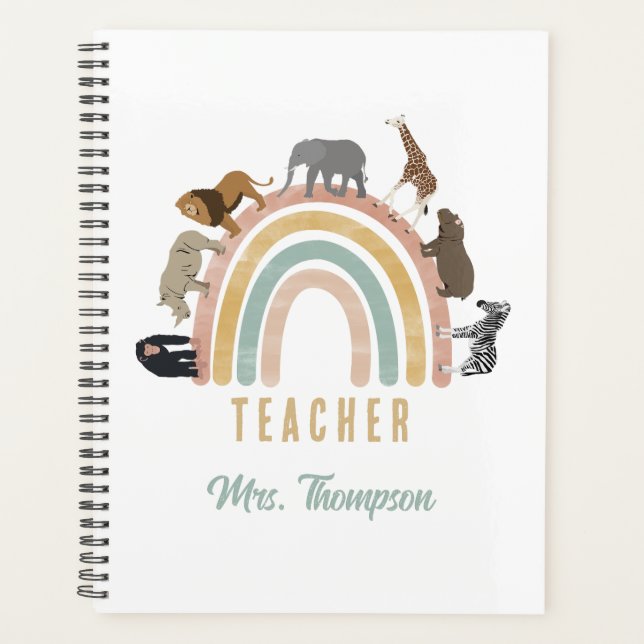 Earthy Colours Rainbow Jungle Animals Teacher Planner (Front)