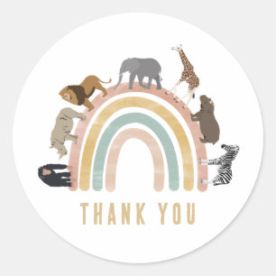 Earthy Colours Watercolor Rainbow Jungle Animals Classic Round Sticker