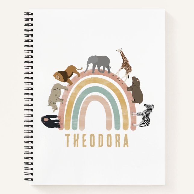 Earthy Colours Watercolor Rainbow Jungle Animals  Notebook (Front)