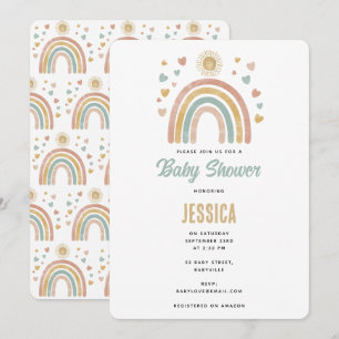 Earthy Colours Watercolor Rainbow Sun Baby Shower Invitation