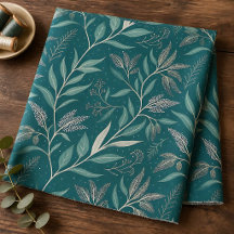 Earthy Deep Teal-Green Botanical Leaf Pattern