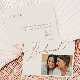Earthy Desert Beige Photo Bridesmaid Proposal Card