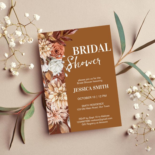 Earthy desert brown boho flower fall bridal shower invitation (Earthy desert brown boho dry flowers fall themed bridal shower template invitation instant download)