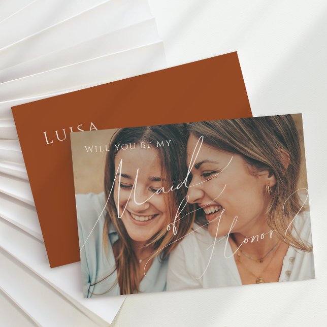 Earthy Desert Rust Faded Photo Maid of Honour Card (Creator Uploaded)