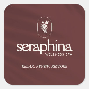 Earthy Elegance Logo Beauty, Boutique, Spa Maroon Square Sticker