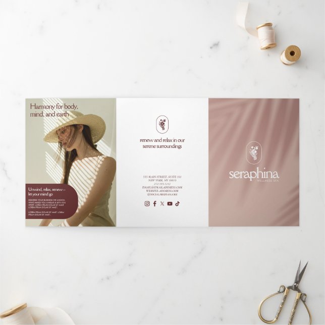 Earthy Elegance Logo Beauty, Spa Pink Brochure (Outside)
