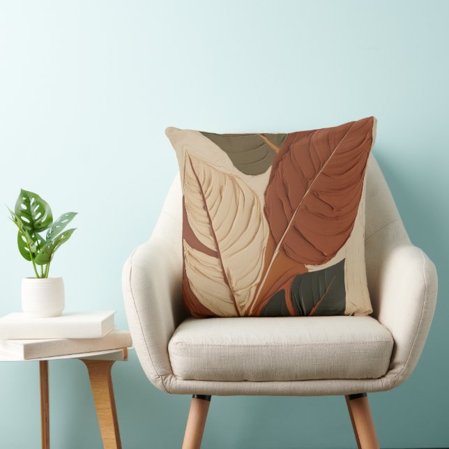 Earthy Elegance | Modigliani Leaf Art Throw Pillow (Chair)
