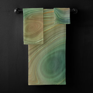 Earthy Emerald Strata Agate d'encre verte et dor