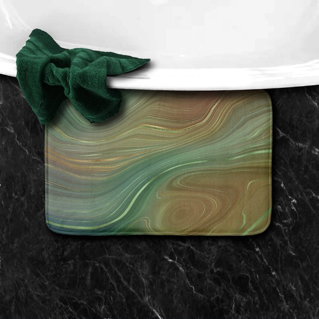 Earthy Emerald Strata | Green and Golden Ink Agate Bath Mat (Creator Uploaded)