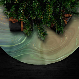 Earthy Emerald Strata Green and Golden Ink Agate Brushed Polyester Tree Skirt