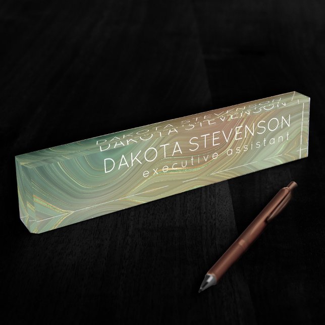 Earthy Emerald Strata | Green and Golden Ink Agate Nameplate (Creator Uploaded)