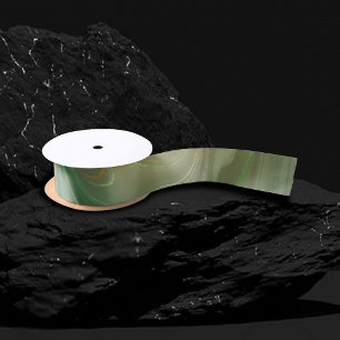 Earthy Emerald Strata   Green and Golden Ink Agate Satin Ribbon
