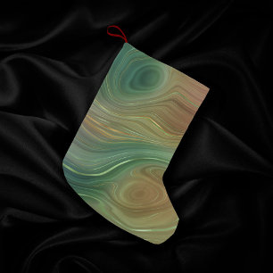Earthy Emerald Strata   Green and Golden Ink Agate Small Christmas Stocking