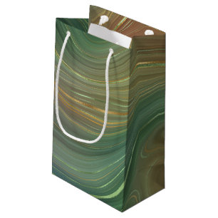 Earthy Emerald Strata   Green and Golden Ink Agate Small Gift Bag