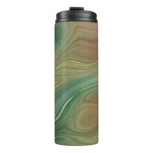 Earthy Emerald Strata   Green and Golden Ink Agate Thermal Tumbler