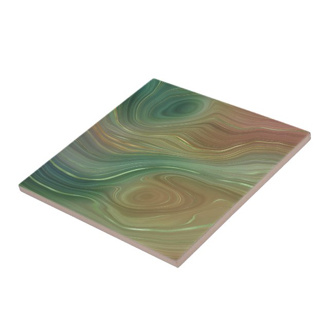 Earthy Emerald Strata | Green and Golden Ink Agate Tile (Side)