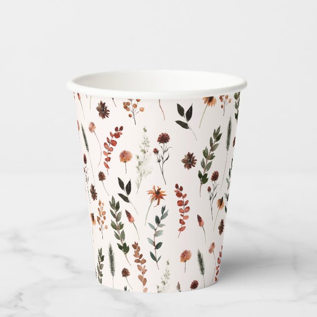 Earthy Fall Wildflower Pattern Paper Cups (Front)