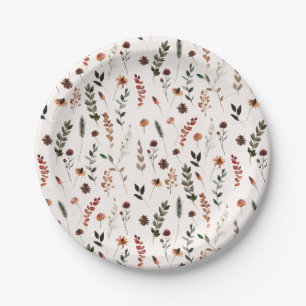 Earthy Fall Wildflower Pattern Paper Plate