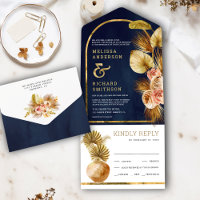 Earthy Floral Arch Dried Palm Navy Blue Wedding